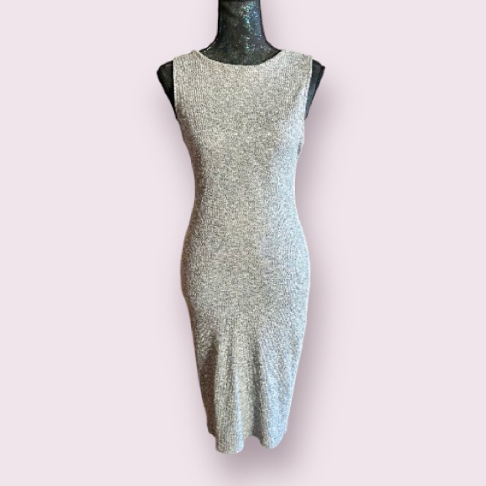 Black Bead Heather Gray Knit Sleeveless Bodycon Dress
